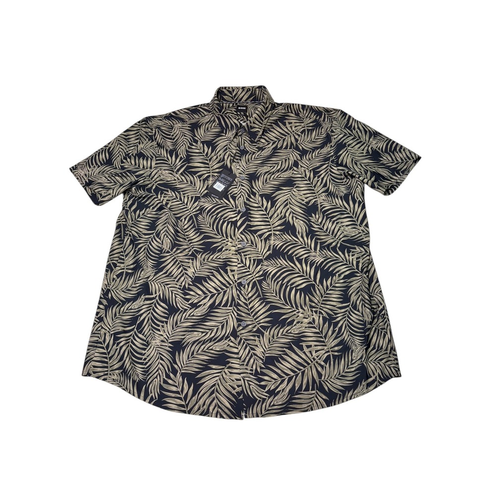 NWT BOSS Men's Slim Fit Short Sleeve Button Down Shirt Tropical Leaf Print XXL